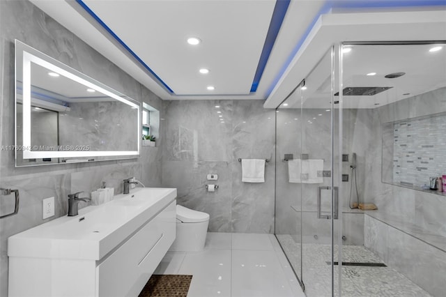 4140 N 36th Ave, Hollywood, FL 33021 - bathroom with a shower stall, vanity, recessed lighting, toilet, and tile walls