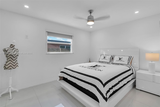 4140 N 36th Ave, Hollywood, FL 33021 - bedroom featuring recessed lighting, light tile patterned floors, baseboards, and a ceiling fan