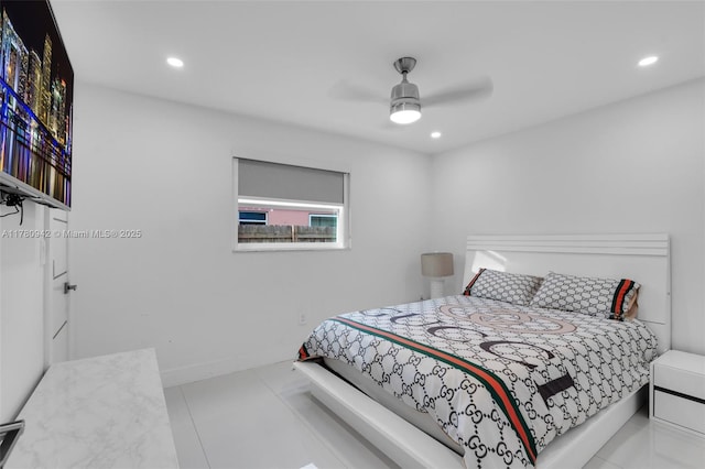 4140 N 36th Ave, Hollywood, FL 33021 - bedroom with tile patterned floors, recessed lighting, baseboards, and a ceiling fan