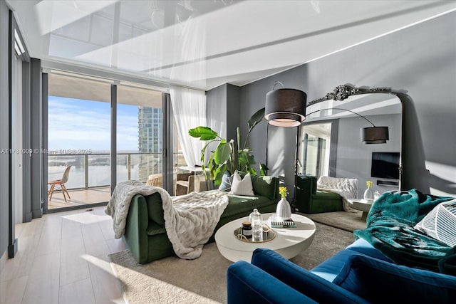 living room with a water view
