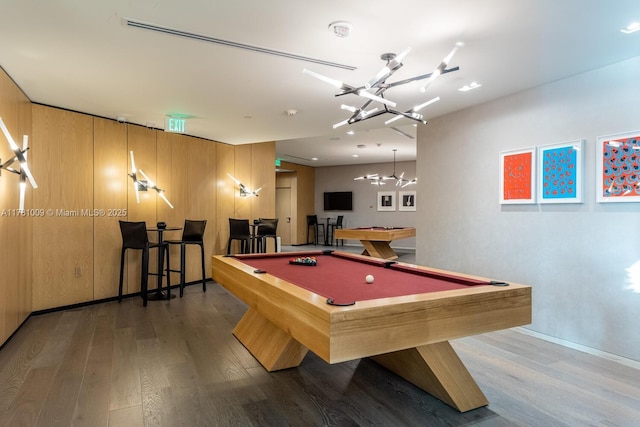 rec room featuring baseboards, billiards, and wood finished floors