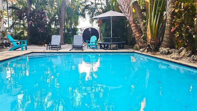 outdoor pool featuring a patio