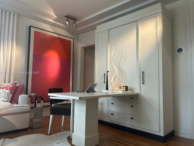 office area featuring dark wood-style flooring