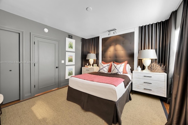 bedroom featuring rail lighting
