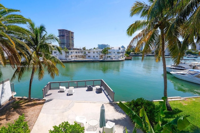 view of dock featuring a water view