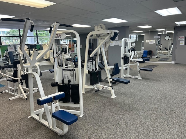 exercise room featuring a drop ceiling
