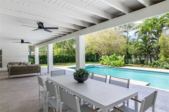7551 SW 109th Ter, Pinecrest, FL 33156 - view of patio with ceiling fan, outdoor dining space, and outdoor lounge area