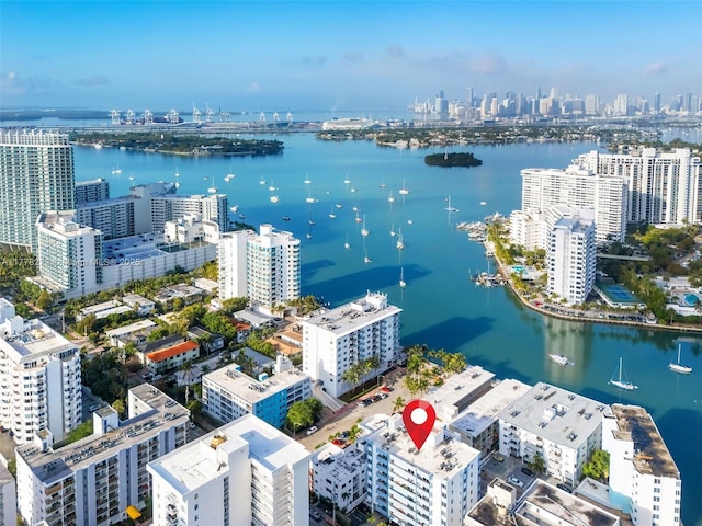 1658 Bay Rd Unit 504, Miami Beach, FL 33139 - bird's eye view with a water view and a view of city