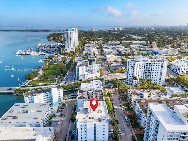 1658 Bay Rd Unit 504, Miami Beach, FL 33139 - drone / aerial view with a water view and a view of city
