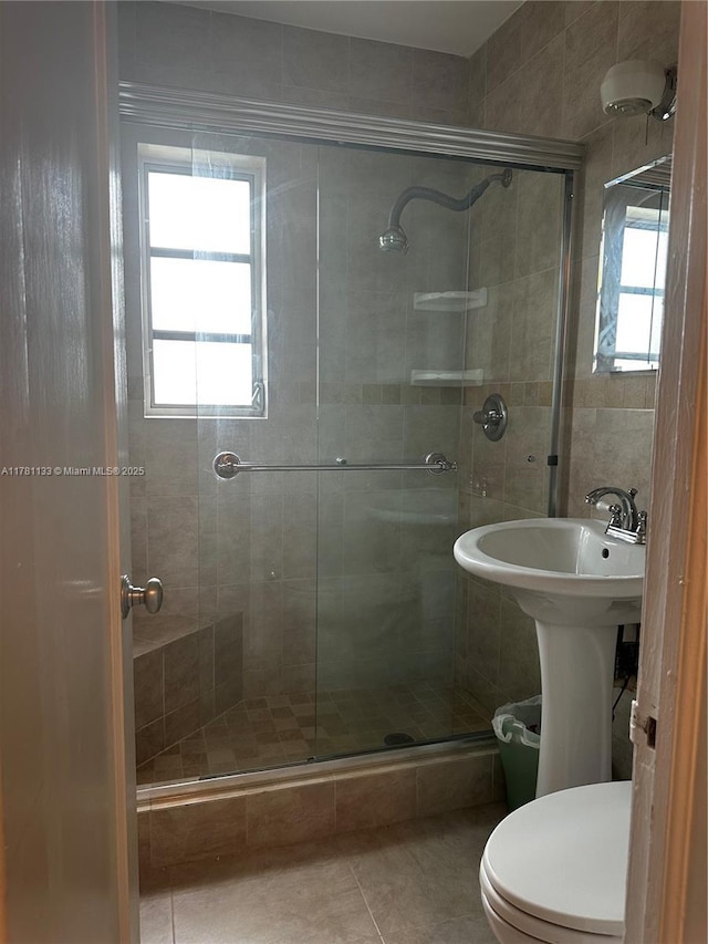 7540 SW 37th St, Miami, FL 33155 - full bathroom with a shower stall, tile patterned floors, and toilet