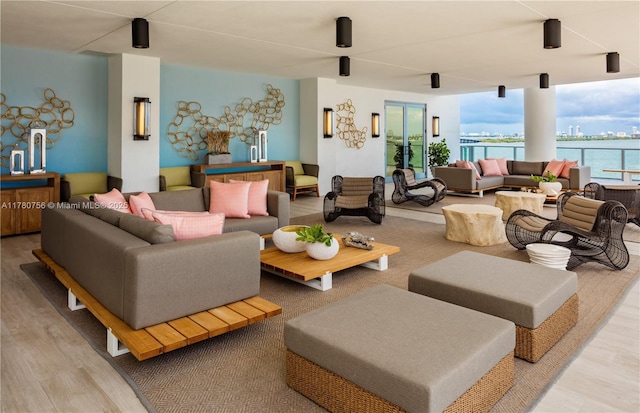 common area with a water view