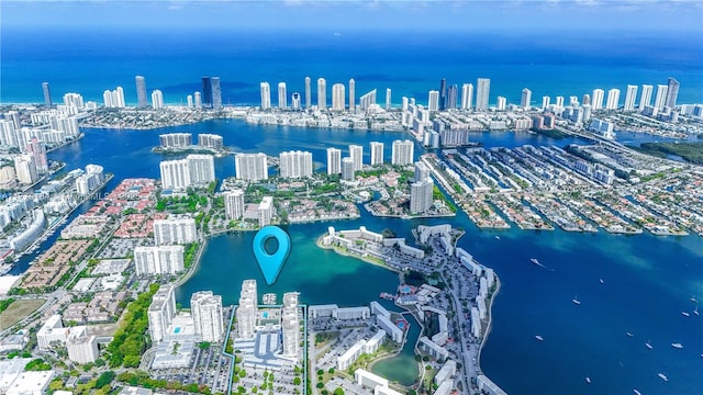 bird's eye view with a city view and a water view