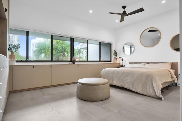 311 Poinciana Dr Unit 801, Sunny Isles Beach, FL 33160 - bedroom with ceiling fan, multiple windows, and recessed lighting