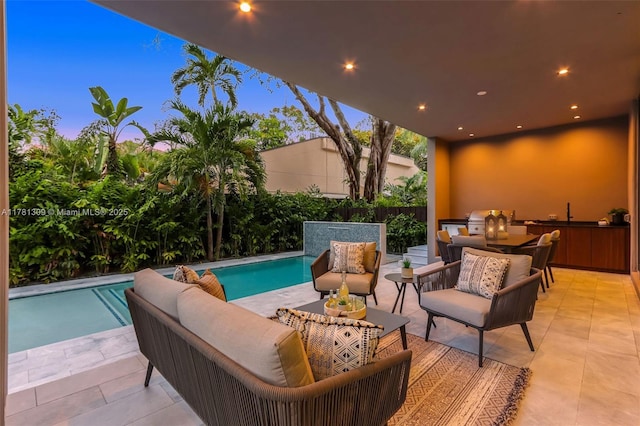 2851 W Trade Ave, Miami, FL 33133 - view of pool featuring area for grilling, an outdoor hangout area, a fenced backyard, and a patio area