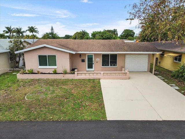 6001 NW 67th Ave, Tamarac, FL 33321 - ranch-style home featuring a garage, driveway, stucco siding, and a front lawn