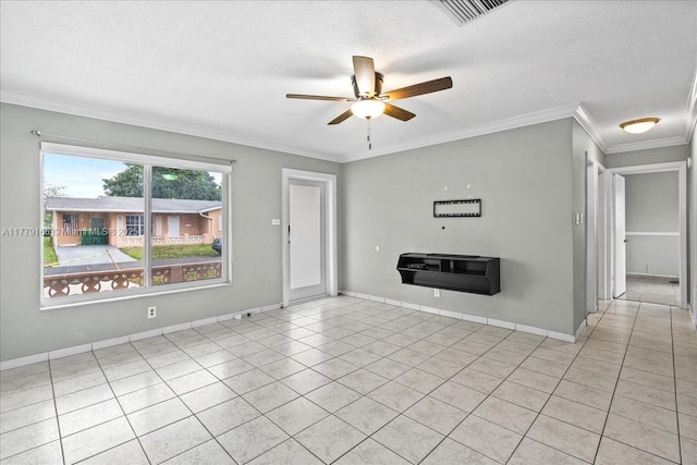 6001 NW 67th Ave, Tamarac, FL 33321 - unfurnished living room featuring ceiling fan, light tile patterned floors, a textured ceiling, visible vents, and baseboards