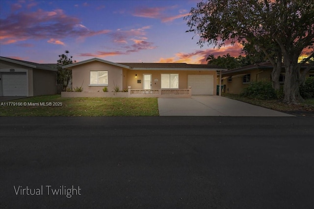 6001 NW 67th Ave, Tamarac, FL 33321 - ranch-style home featuring a garage, stucco siding, concrete driveway, and a lawn