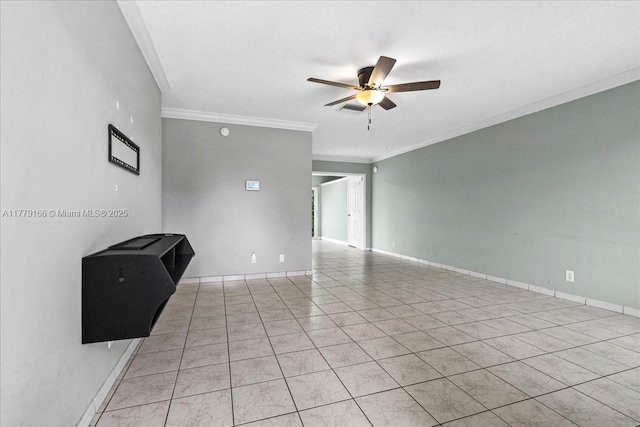 6001 NW 67th Ave, Tamarac, FL 33321 - empty room with baseboards, light tile patterned flooring, ornamental molding, and ceiling fan