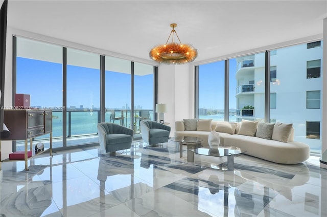 788 NE 23rd St Unit 1001, Miami, FL 33137 - living room featuring expansive windows and a water view