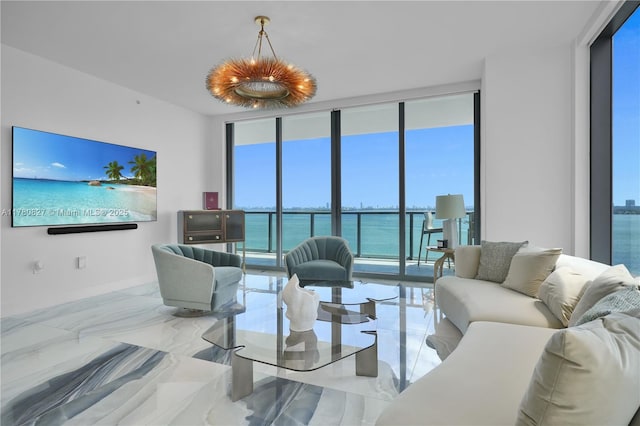 788 NE 23rd St Unit 1001, Miami, FL 33137 - living area with floor to ceiling windows and marble finish flooring