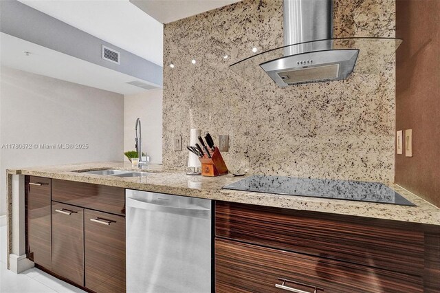 325 S Biscayne Blvd Unit 2519, Miami, FL 33131 - kitchen featuring visible vents, black electric cooktop, dishwasher, a sink, and modern cabinets