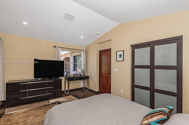 1094 Redwood St ., Unit Hollywood, FL 33019 - bedroom with lofted ceiling, visible vents, and recessed lighting