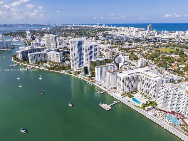 1228 W Ave Unit 1110, Miami Beach, FL 33139 - drone / aerial view featuring a water view and a view of city