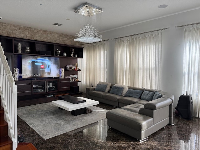 living room with marble finish floor