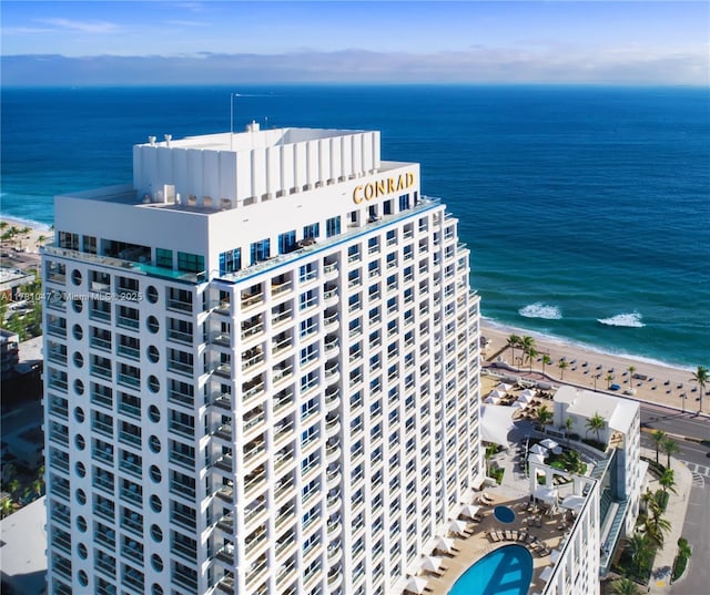 aerial view featuring a water view