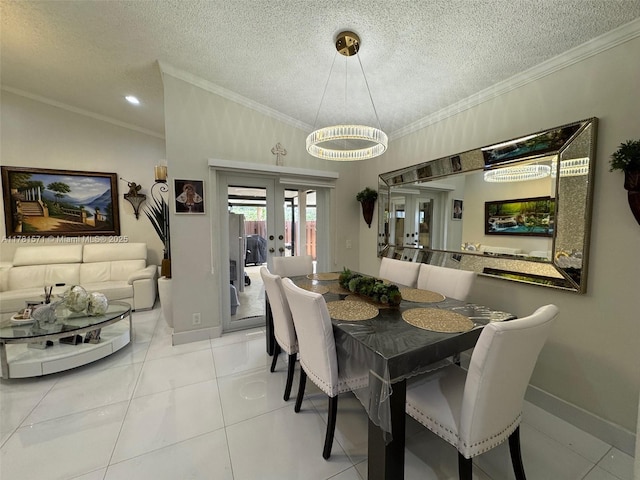 17012 NW 66th Ct, Hialeah, FL 33015 - tiled dining area with french doors, baseboards, a textured ceiling, and ornamental molding