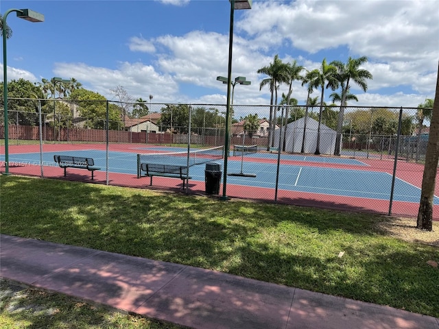 17012 NW 66th Ct, Hialeah, FL 33015 - view of tennis court with fence and a yard