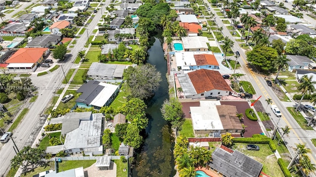 birds eye view of property with a water view and a residential view