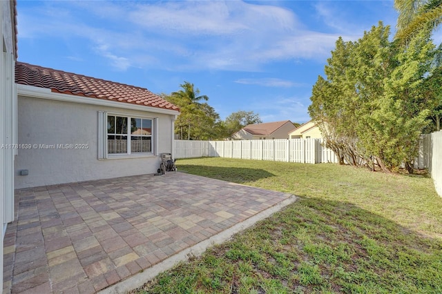view of yard featuring a patio and a fenced backyard
