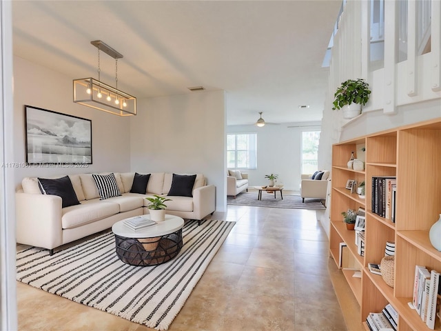 living area featuring visible vents