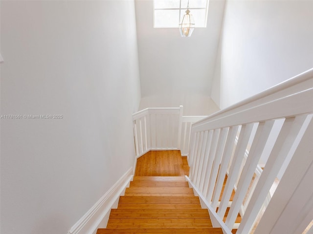 stairway featuring wood finished floors