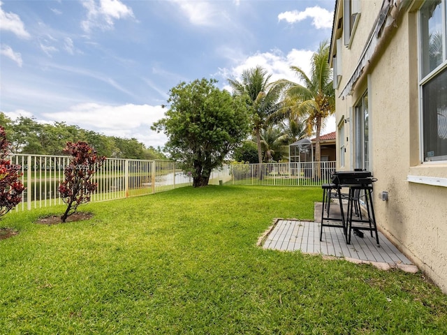 view of yard with a fenced backyard and a patio