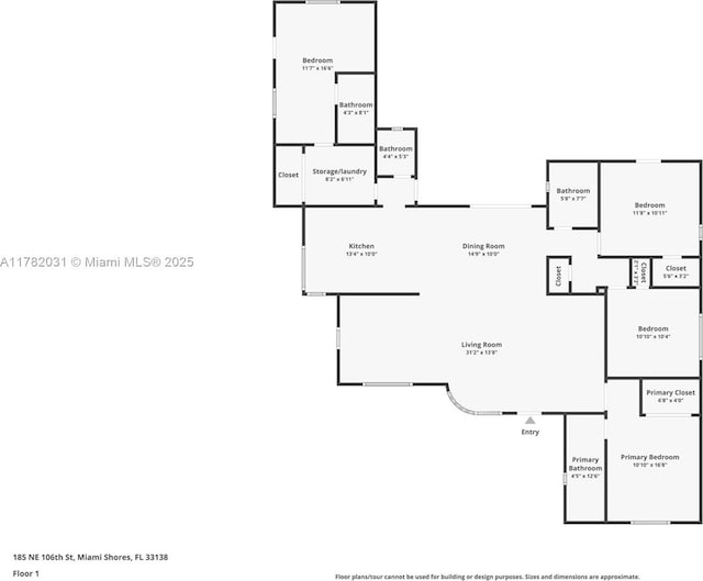 185 NE 106th St, Miami Shores, FL 33138 - view of room layout