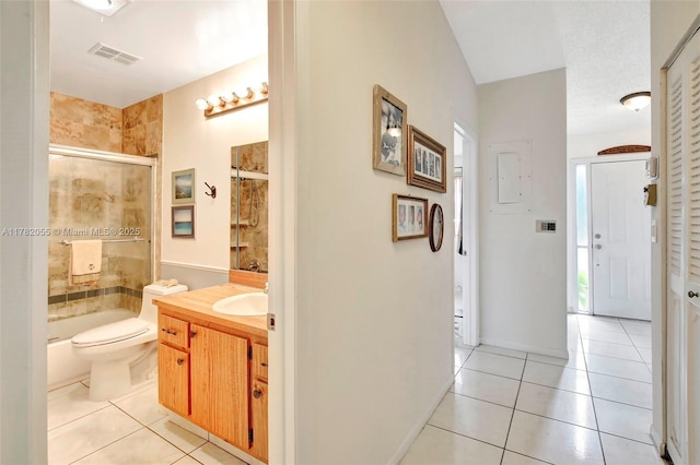 861 NW 79th Ter, Plantation, FL 33324 - bathroom with shower / bath combination with glass door, vanity, visible vents, toilet, and tile patterned floors