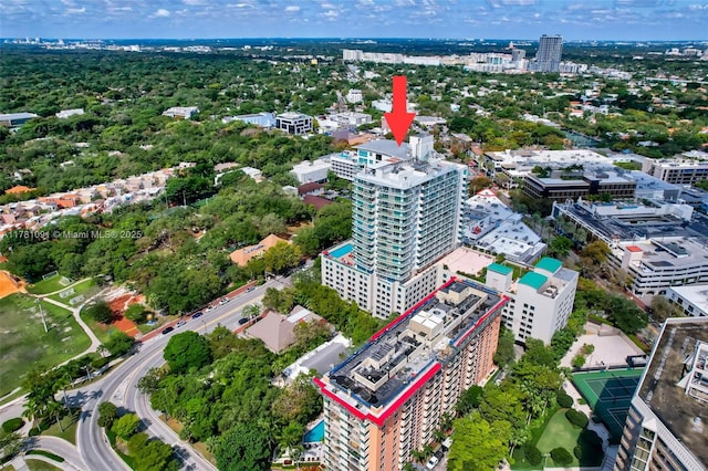 drone / aerial view featuring a city view