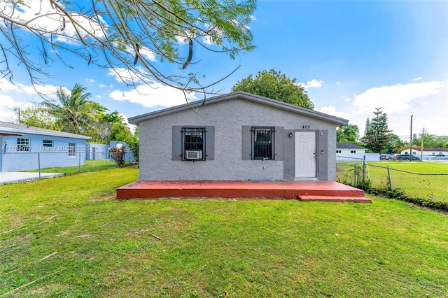 425 NW 8th Ave, Homestead, FL 33030 - rear view of property with a fenced backyard, cooling unit, a lawn, and stucco siding