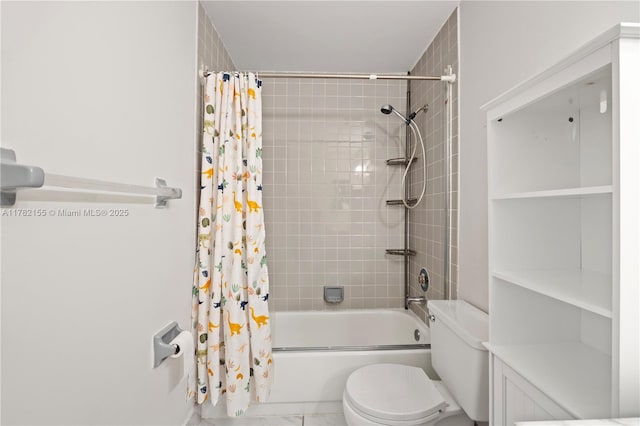 9239 W Sunrise Blvd, Plantation, FL 33322 - bathroom featuring shower / bath combo with shower curtain, marble finish floor, and toilet