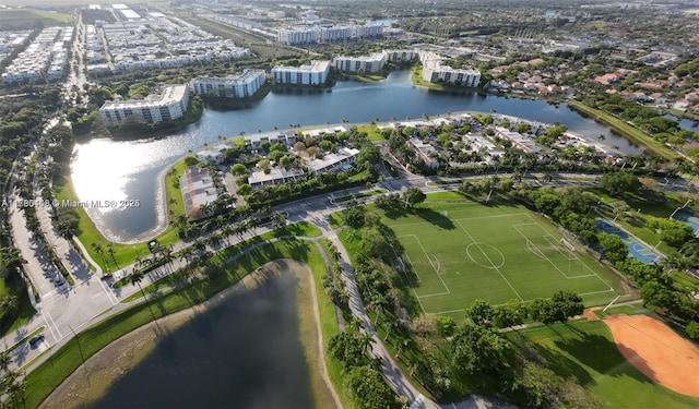 bird's eye view featuring a water view