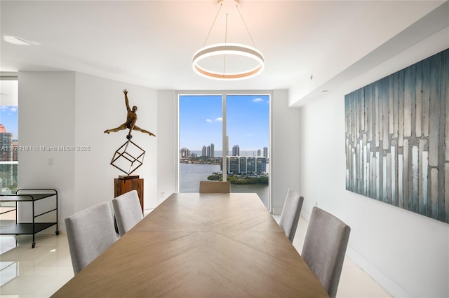unfurnished dining area featuring plenty of natural light, a city view, and expansive windows