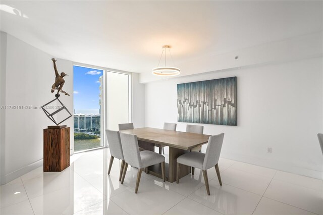 dining area with baseboards and a wall of windows