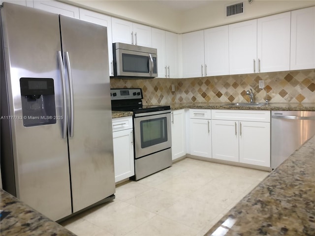 3530 Mystic Pointe Dr Unit 408, Aventura, FL 33180 - kitchen with visible vents, white cabinetry, a sink, and appliances with stainless steel finishes