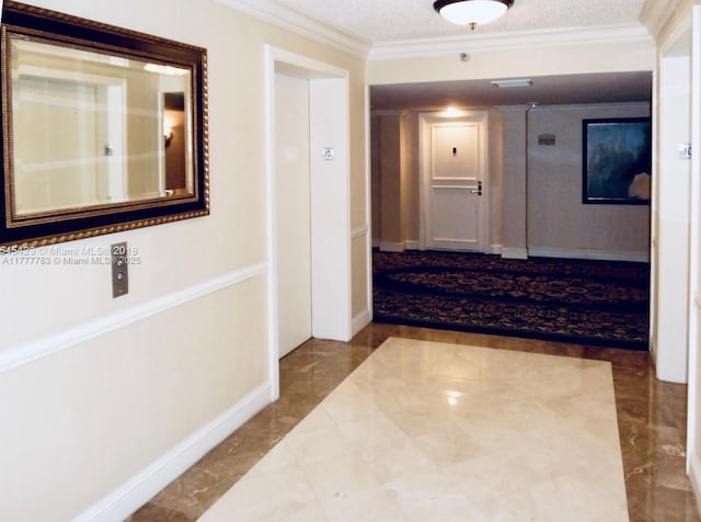 3530 Mystic Pointe Dr Unit 408, Aventura, FL 33180 - hallway featuring crown molding, baseboards, and marble finish floor