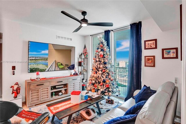 1755 E Hallandale Beach Blvd Unit 1608E, Hallandale Beach, FL 33009 - living room with a ceiling fan