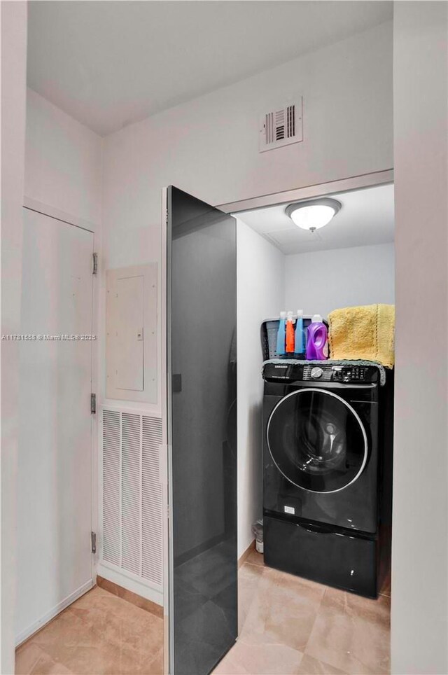 1755 E Hallandale Beach Blvd Unit 1608E, Hallandale Beach, FL 33009 - laundry area featuring washer / clothes dryer and electric panel