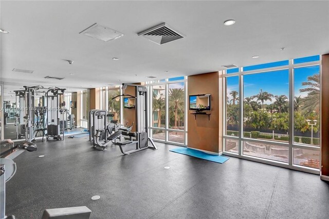 1755 E Hallandale Beach Blvd Unit 1608E, Hallandale Beach, FL 33009 - gym with expansive windows
