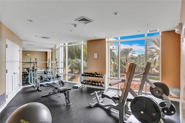 1755 E Hallandale Beach Blvd Unit 1608E, Hallandale Beach, FL 33009 - exercise room with expansive windows